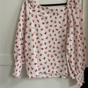 LOFT Red Floral Blouse